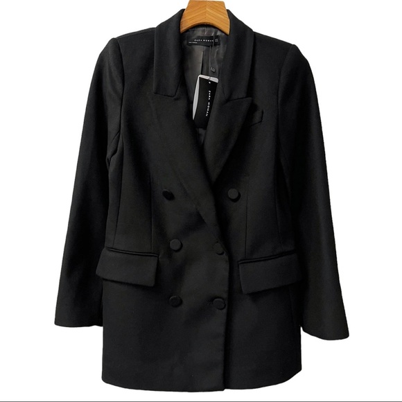NWT Zara Woman Black Double Breasted Blazer Jacket Wool Blend Size XS - Picture 1 of 15
